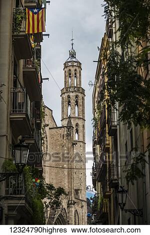 Stock Photograph - Santa Maria del Mar Church, Gothic Quarter; Barcelona, Catalonia, Spain. Fotosearch