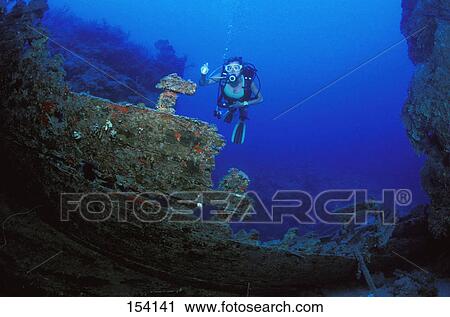 Scuba diver exploring shipwreck View Large Photo Image Stock Image - Scuba diver exploring shipwreck. Fotosearch