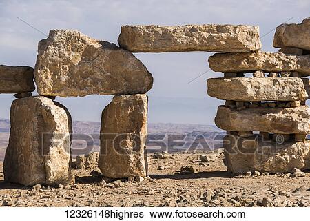 Stock Photograph - Sculpture Garden at the Northern peak of Ramon crater, Negev Desert; Mitzpe Ramon, South District, Israel. Fotosearch