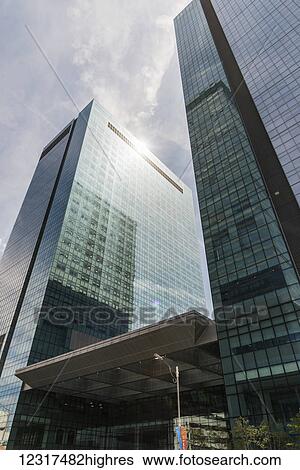 Stock Photograph - Skyscrapers with glass facade; Seoul, South Korea. Fotosearch