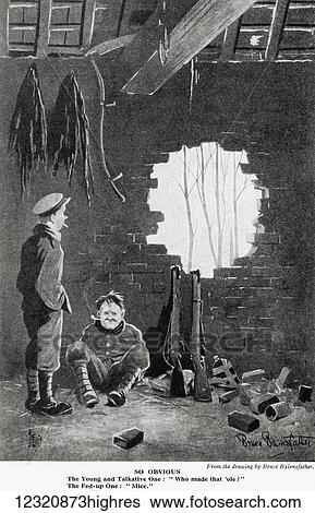 So Obvious. The Young and Talkative One, Who made that ole? The Fed Up One, Mice. After the wartime cartoon by Bruce Bairnsfather. From the magazine Twenty Years After The Battlefields of 1914-1918 Then and Now by Sir Ernest Swinton published 1938. View Large Photo Image Stock Photograph - So Obvious. The Young and Talkative One, Who made that ole? The Fed Up One, Mice. After the wartime cartoon by Bruce Bairnsfather. From the magazine Twenty Years After The Battlefields of 1914-1918 Then and Now by Sir Ernest Swinton published 1938.. Fotosearch