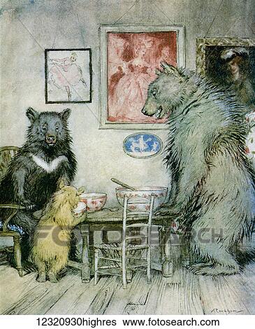 Stock Photograph - Somebody has been at my porridge and has eaten it all up. From the story Goldilocks and the Three Bears. From the book English Fairy Tales retold by F. A. Steel with illustrations by Arthur Rackham, published 1927.. Fotosearch