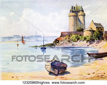 Stock Photograph - St. Malo from St. Servan. Colour illustration from the book France by Gordon Home published 1918. Fotosearch