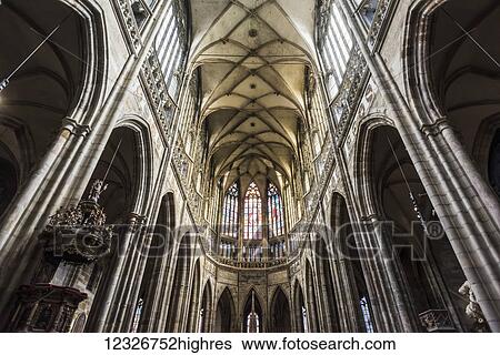 Stock Photograph - St. Vitus Cathedral, Prague Castle Complex; Prague, Czechia. Fotosearch