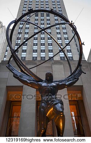 Stock Photograph - Statue of Atlas along Fifth Avenue, Rockefeller Center; New York City, New York, United States of America. Fotosearch