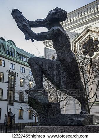 Stock Photograph - Statue outside the Great Synagogue of Stockholm; Stockholm, Sweden. Fotosearch