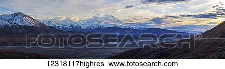 Sunset on Denali seen from the Eielson Visitor Center, Denali National Park, Interior Alaska, USA View Large Photo Image Stock Photograph - Sunset on Denali seen from the Eielson Visitor Center, Denali National Park, Interior Alaska, USA. Fotosearch
