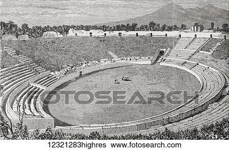 Stock Photograph - The Amphitheatre, Pompeii, Naples, Italy in the late 19th century. From Italian Pictures by Rev. Samuel Manning, published c. 1890.. Fotosearch