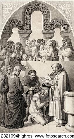 The baptism of Ethelbert, King of Kent by St. Augustine at Canterbury, England in 597. thelberht, c. 560 to 616. From Illustrations of English and Scottish History published 1882. View Large Photo Image Stock Photograph - The baptism of Ethelbert, King of Kent by St. Augustine at Canterbury, England in 597. thelberht, c. 560 to 616. From Illustrations of English and Scottish History published 1882.. Fotosearch
