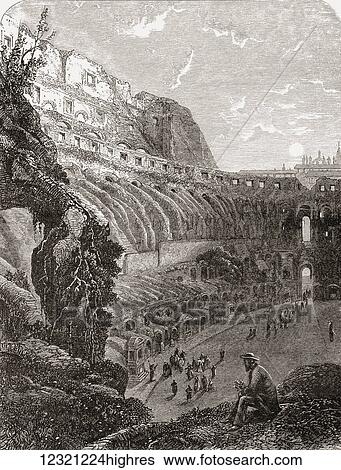 Stock Photograph - The Colosseum, Rome, Italy before the 1874 excavations. From Italian Pictures by Rev. Samuel Manning, published c. 1890.. Fotosearch
