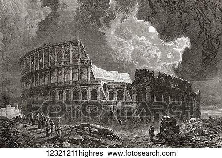 Stock Photograph - The Colosseum, Rome, Italy by moonlight, in the late 19th century. From Italian Pictures by Rev. Samuel Manning, published c. 1890.. Fotosearch