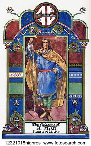 Stock Photograph - The costume of a man from 1135 to 1154. Illustration from the book The Connoisseur Illustrated published 1904.. Fotosearch