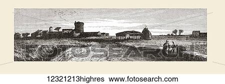 Stock Photograph - The countryside near Ostia, Rome, Italy in the late 19th century. From Italian Pictures by Rev. Samuel Manning, published c. 1890.. Fotosearch