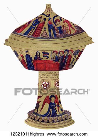 Stock Photograph - The Cup of the Constable, depicting the martyrdom of St. Agnes. Cup presented by King James I to Philippe III's Constable of Castille in 1610. Illustration from the book The Connoisseur Illustrated published 1904.. Fotosearch