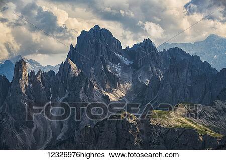 Stock Photograph - The Dolomite mountains of Natural Park Tre Cime; Italy. Fotosearch
