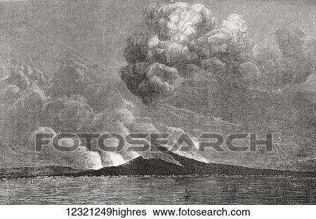 Stock Photograph - The eruption of Mount Vesuvius, Gulf of Naples, Italy in 1872. From Italian Pictures by Rev. Samuel Manning, published c. 1890.. Fotosearch