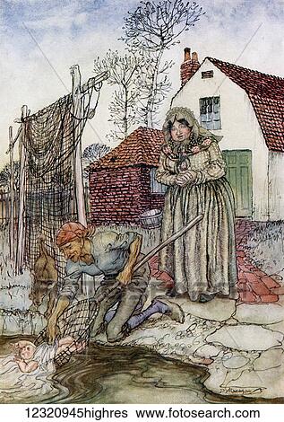 Stock Photograph - The Fish and the Ring. From the book English Fairy Tales retold by F. A. Steel with illustrations by Arthur Rackham, published 1927.. Fotosearch