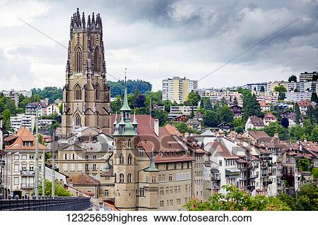 The gothic cathedral skyline of the picturesque historic walled city of Fribourg, in the French speaking part of Switzerland; Fribourg, Switzerland View Large Photo Image Stock Photograph - The gothic cathedral skyline of the picturesque historic walled city of Fribourg, in the French speaking part of Switzerland; Fribourg, Switzerland. Fotosearch
