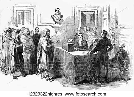 Stock Photograph - The Illustrated London News etching from 1853. Abd-El-Kader voting for French empire. Fotosearch