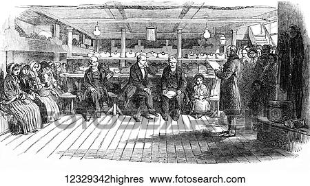 Stock Photograph - The Illustrated London News etching from 1853. Female Emigrant's Home at Hatton-Cross - The Chief RoomCabin of The Madagascar and Female Emigrants. The movement of women to Australia in an attempt to balance the sexes. Gold Rush fever saw a vast.... Fotosearch