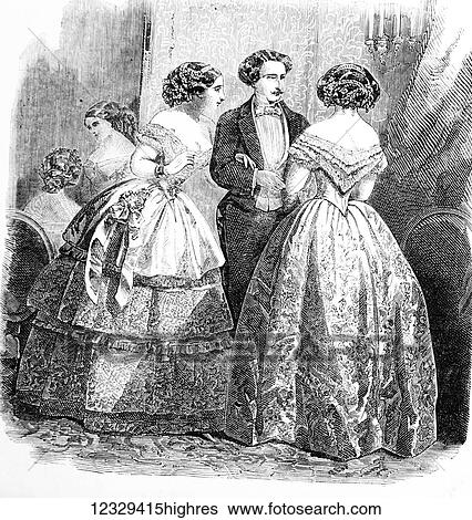 The Illustrated London News etching from 1853. Paris fashions for March 1853 View Large Photo Image Stock Photograph - The Illustrated London News etching from 1853. Paris fashions for March 1853. Fotosearch