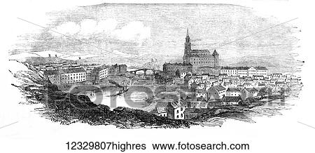 Stock Photograph - The Illustrated London News etching from 1854. Abo, Finland from an original sketch. Fotosearch