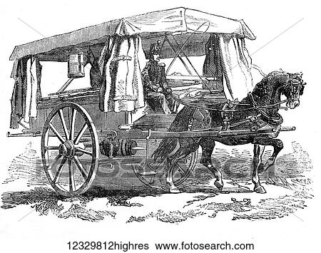 Stock Photograph - The Illustrated London News etching from 1854. Ambul; ance for the wounded. Fotosearch