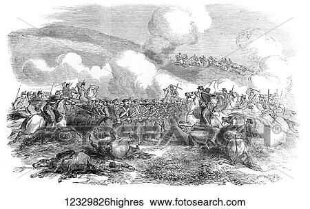 Stock Photograph - The Illustrated London News etching from 1854. Charge of the Chasseurs DAfrique. Egypt. Fotosearch