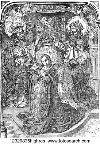 The Illustrated London News etching from 1854. The coronation of the virgin. Painting by German artist of the 16th century View Large Photo Image Stock Photograph - The Illustrated London News etching from 1854. The coronation of the virgin. Painting by German artist of the 16th century. Fotosearch