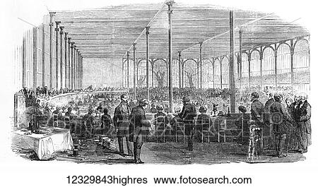 The Illustrated London News etching from 1854. Dinner in the Crystal Palace, celebration of the centenary of the arts View Large Photo Image Stock Photograph - The Illustrated London News etching from 1854. Dinner in the Crystal Palace, celebration of the centenary of the arts. Fotosearch