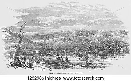 Stock Photograph - The Illustrated London News etching from 1854. the camp of the English Light division at Varna. Fotosearch