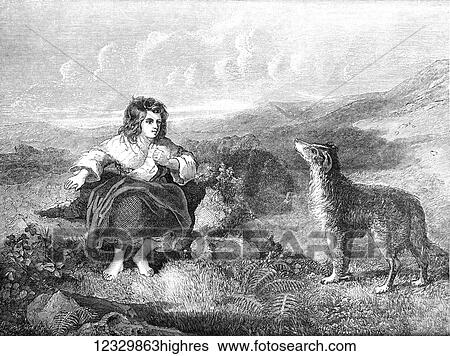 Stock Photograph - The Illustrated London News etching from 1854. Giving an order a painting by T. H. Mole. Fotosearch