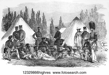Stock Photograph - The Illustrated London News etching from 1854. grenadier guards encampment at constantinople. Fotosearch