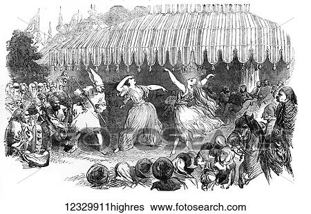 Stock Photograph - The Illustrated London News etching from 1854. Marriage of suntans daughter, fete at Baltiman. Fotosearch