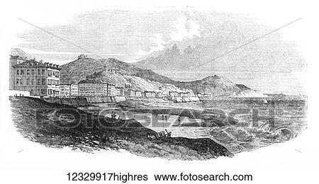 Stock Photograph - The Illustrated London News etching from 1854. Nice from the west. Fotosearch