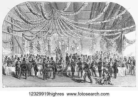 The Illustrated London News etching from 1854. Collation at the opening of the Norwegian trunk railway View Large Photo Image Stock Photograph - The Illustrated London News etching from 1854. Collation at the opening of the Norwegian trunk railway. Fotosearch