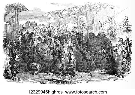 Stock Photograph - The Illustrated London News etching from 1854. Street in Balaclava. Fotosearch