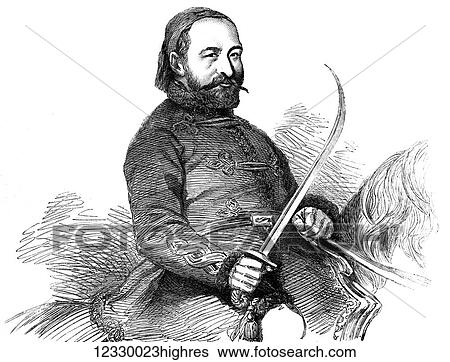 Stock Photograph - The Illustrated London News etching from 1854. Selim Pacha Muschir, commander in chief of the Turkish Army of Batoum. Fotosearch