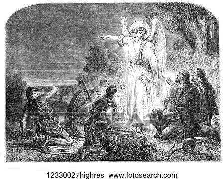 Stock Photograph - The Illustrated London News etching from 1854. The star in the east on the fiorst Christmas morning. Fotosearch
