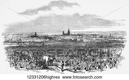Stock Photograph - The Illustrated London News etching from 1854. City of Bordeaux, france. Fotosearch