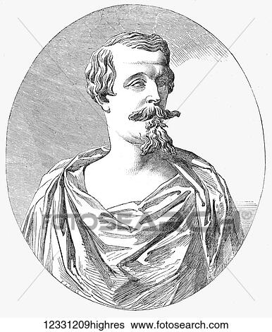 Stock Photograph - The Illustrated London News etching from 1854. Mr Parks bust of the emperor of France. Fotosearch