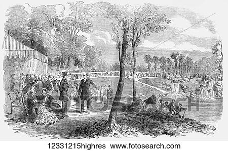 The Illustrated London News etching from 1854. Inauguration of the Cascades, in the Bois De Boulogne, Paris byt the Emporer and Empress of the French View Large Photo Image Stock Photograph - The Illustrated London News etching from 1854. Inauguration of the Cascades, in the Bois De Boulogne, Paris byt the Emporer and Empress of the French. Fotosearch