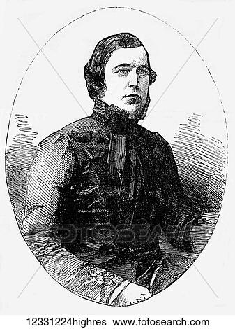 Stock Photograph - The Illustrated London News etching from 1854. Viscount Chewton, portrait. William Frederick Waldegrave, Viscount Chewton, died in 1854 from wounds received at the Battle of Alma during the Crimean War. Fotosearch