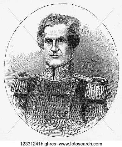 Stock Photograph - The Illustrated London News etching from 1854. Portrait of Sie Edmund Lyons, G. C. B, rear admiral of the British fleet in the Black sea. From a photograph by Claudet. Fotosearch