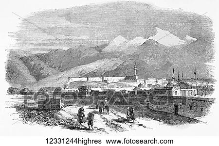 Stock Photograph - The Illustrated London News etching from 1854. the city of Erzeroom in asiatic Turkey.. Fotosearch