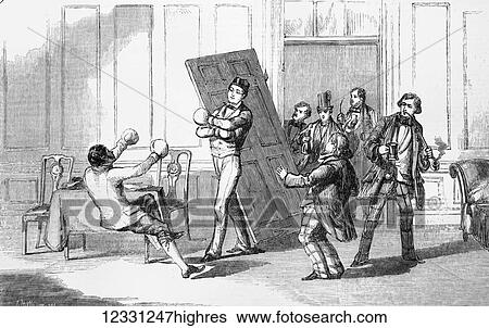 Stock Photograph - The Illustrated London News etching from 1854. Scene from the new farce The Slow Man at the Adelphi. Fotosearch