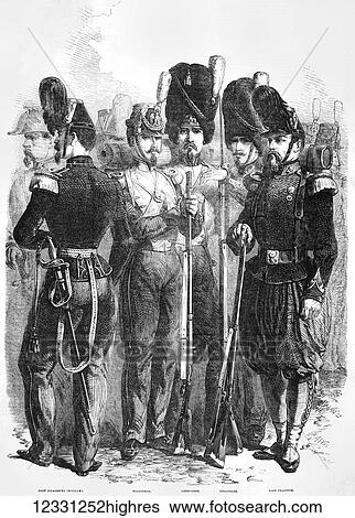 The Illustrated London News etching from 1854. Infantry of the French Imperial Guard. Foot Xhaser, Voltiguer, Grenadier, Engineer, Foot Soldier View Large Photo Image Stock Photograph - The Illustrated London News etching from 1854. Infantry of the French Imperial Guard. Foot Xhaser, Voltiguer, Grenadier, Engineer, Foot Soldier. Fotosearch