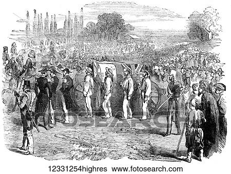 Stock Photograph - The Illustrated London News etching from 1854. Funeral of Captain Parker t the Champ Des Morts at Pera, Constantinople, Istanbul. Military funeral Crimean War. Fotosearch