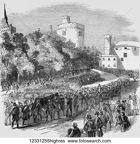 The Illustrated London News etching from 1854. Funeral of the late Marquis of Ormonde, the procession leaving Kilkenny Castle. The coffin carried by morners with procession behind View Large Photo Image Stock Photograph - The Illustrated London News etching from 1854. Funeral of the late Marquis of Ormonde, the procession leaving Kilkenny Castle. The coffin carried by morners with procession behind. Fotosearch