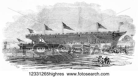 The Illustrated London News etching from 1854. Launch of H. M. Gunboat Pelter and the Portuguese Steam ship Dom Pedro Secondo at Northfleet. Workers look on as the ships are launched View Large Photo Image Stock Photograph - The Illustrated London News etching from 1854. Launch of H. M. Gunboat Pelter and the Portuguese Steam ship Dom Pedro Secondo at Northfleet. Workers look on as the ships are launched. Fotosearch
